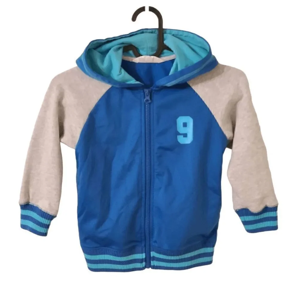 H&M Boy’s Blue Hooded Color Block Zip Closure Track Jacket Size 2-4YR
